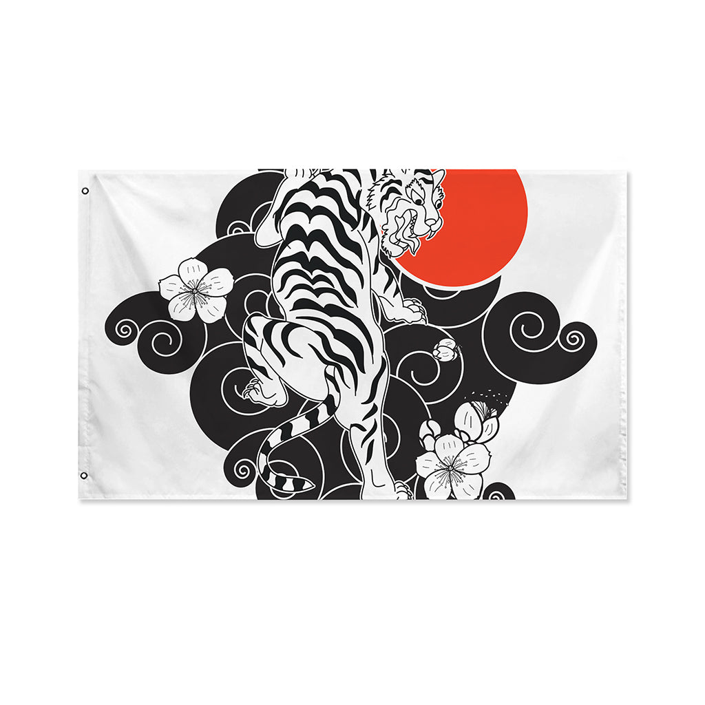 Japanese White Tiger Tattoo Print Polyester Flag