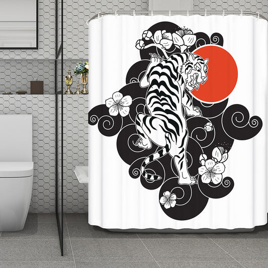 Japanese White Tiger Tattoo Print Polyester Shower Curtain