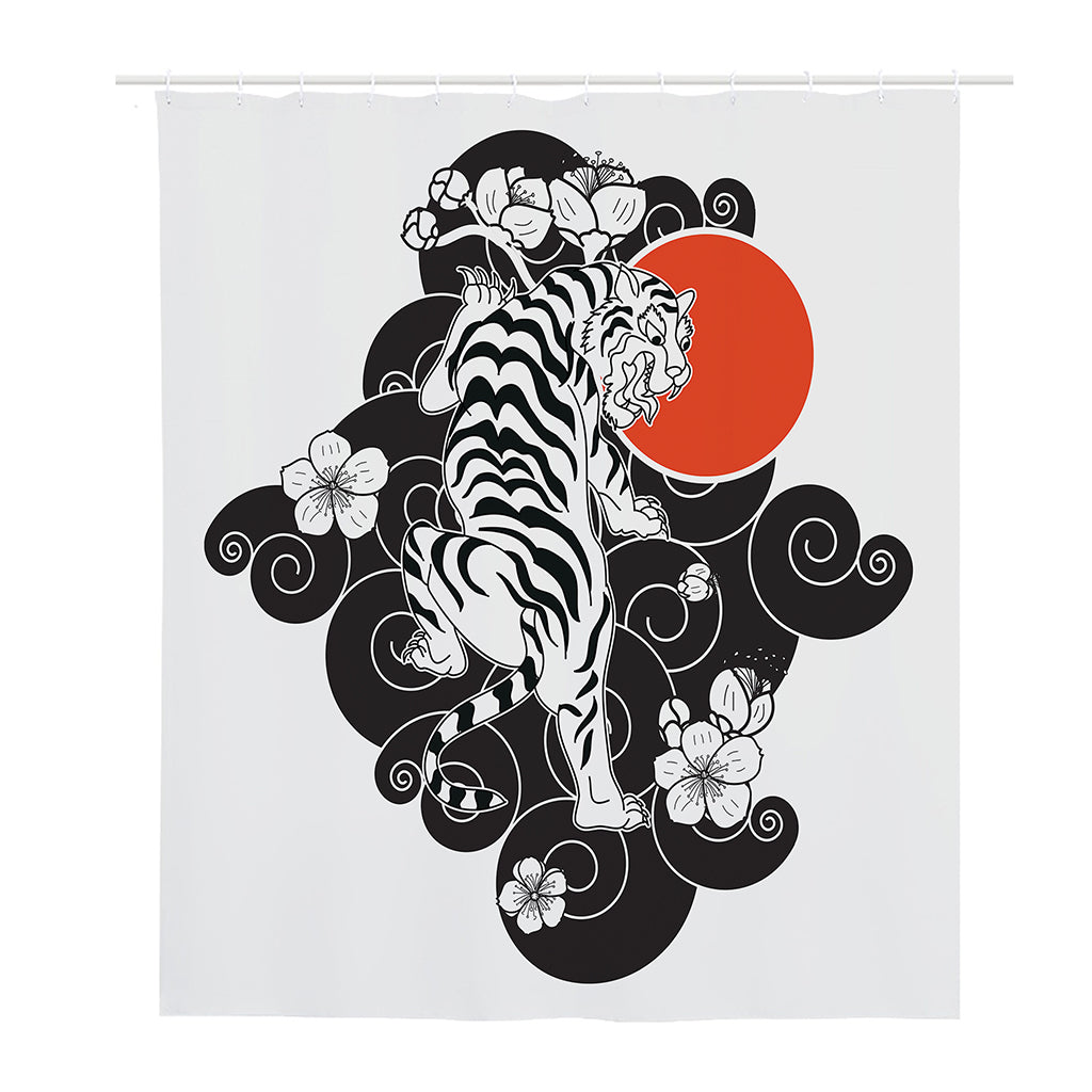 Japanese White Tiger Tattoo Print Polyester Shower Curtain