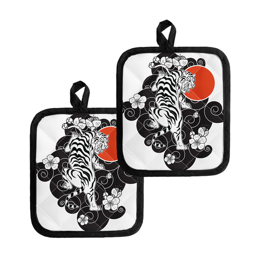 Japanese White Tiger Tattoo Print Pot Holders