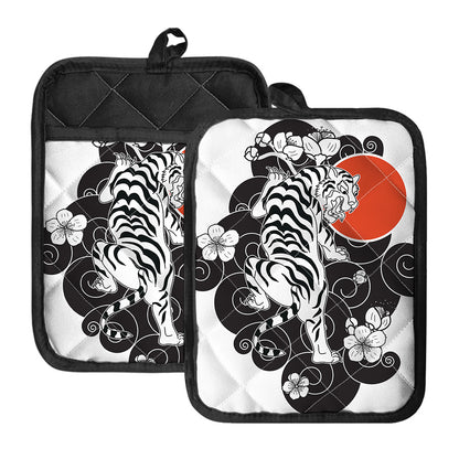 Japanese White Tiger Tattoo Print Pot Holders With Pocket