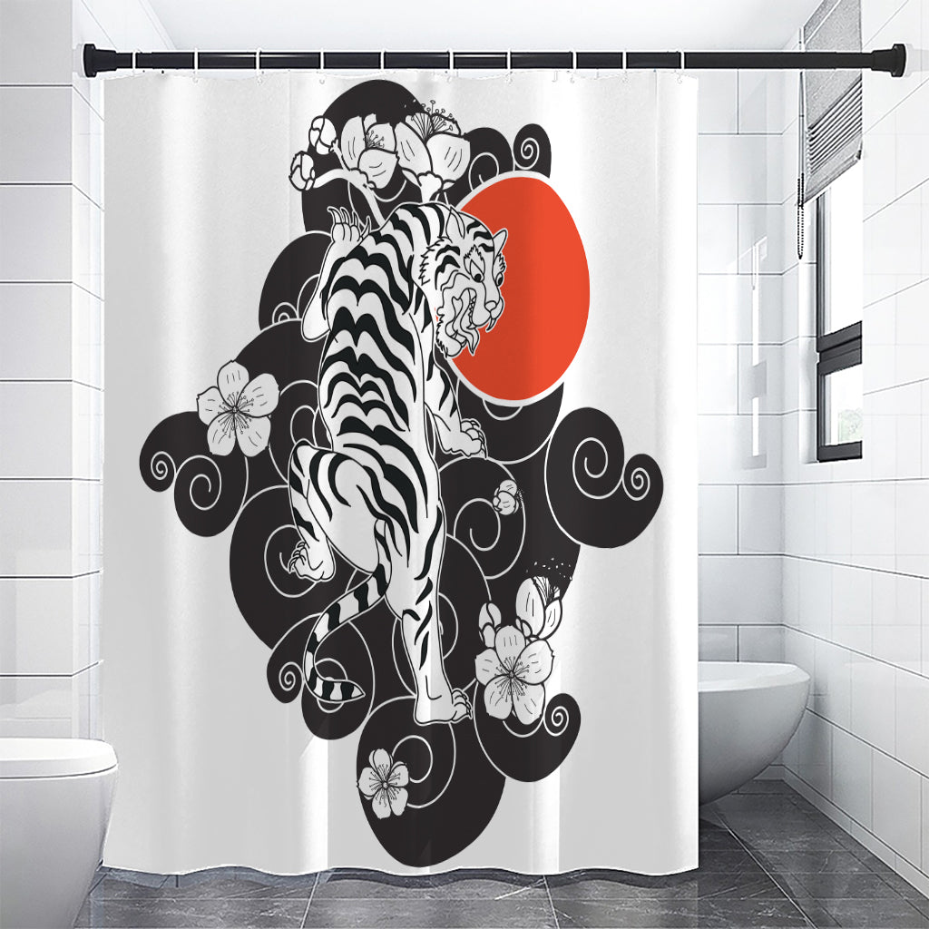Japanese White Tiger Tattoo Print Premium Shower Curtain