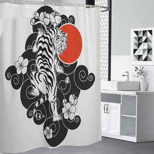 Japanese White Tiger Tattoo Print Premium Shower Curtain