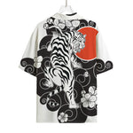 Japanese White Tiger Tattoo Print Rayon Hawaiian Shirt