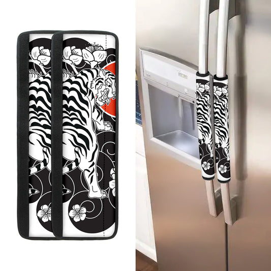 Japanese White Tiger Tattoo Print Refrigerator Handle Covers
