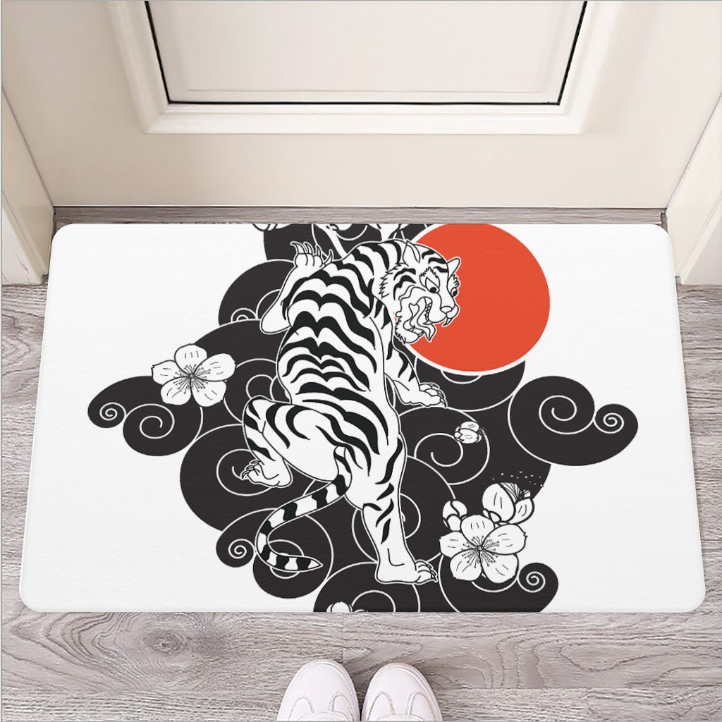 Japanese White Tiger Tattoo Print Rubber Doormat