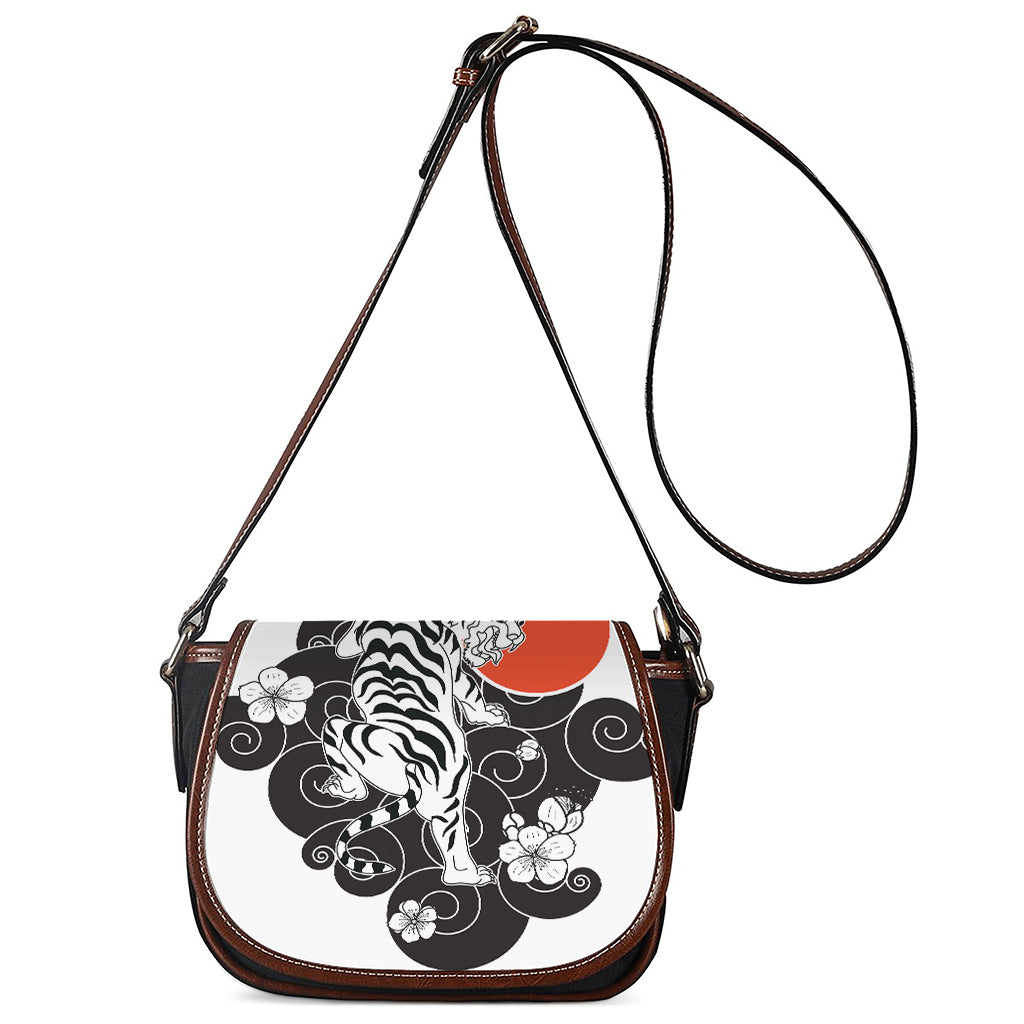 Japanese White Tiger Tattoo Print Saddle Bag