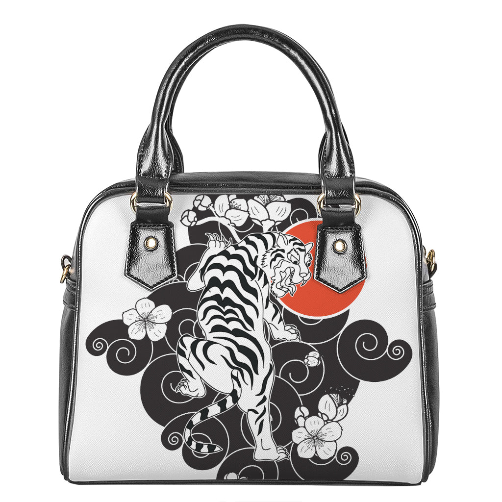 Japanese White Tiger Tattoo Print Shoulder Handbag