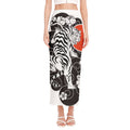 Japanese White Tiger Tattoo Print Side Slit Maxi Skirt