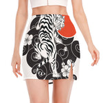 Japanese White Tiger Tattoo Print Side Slit Mini Skirt