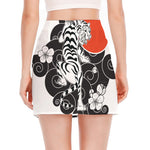 Japanese White Tiger Tattoo Print Side Slit Mini Skirt