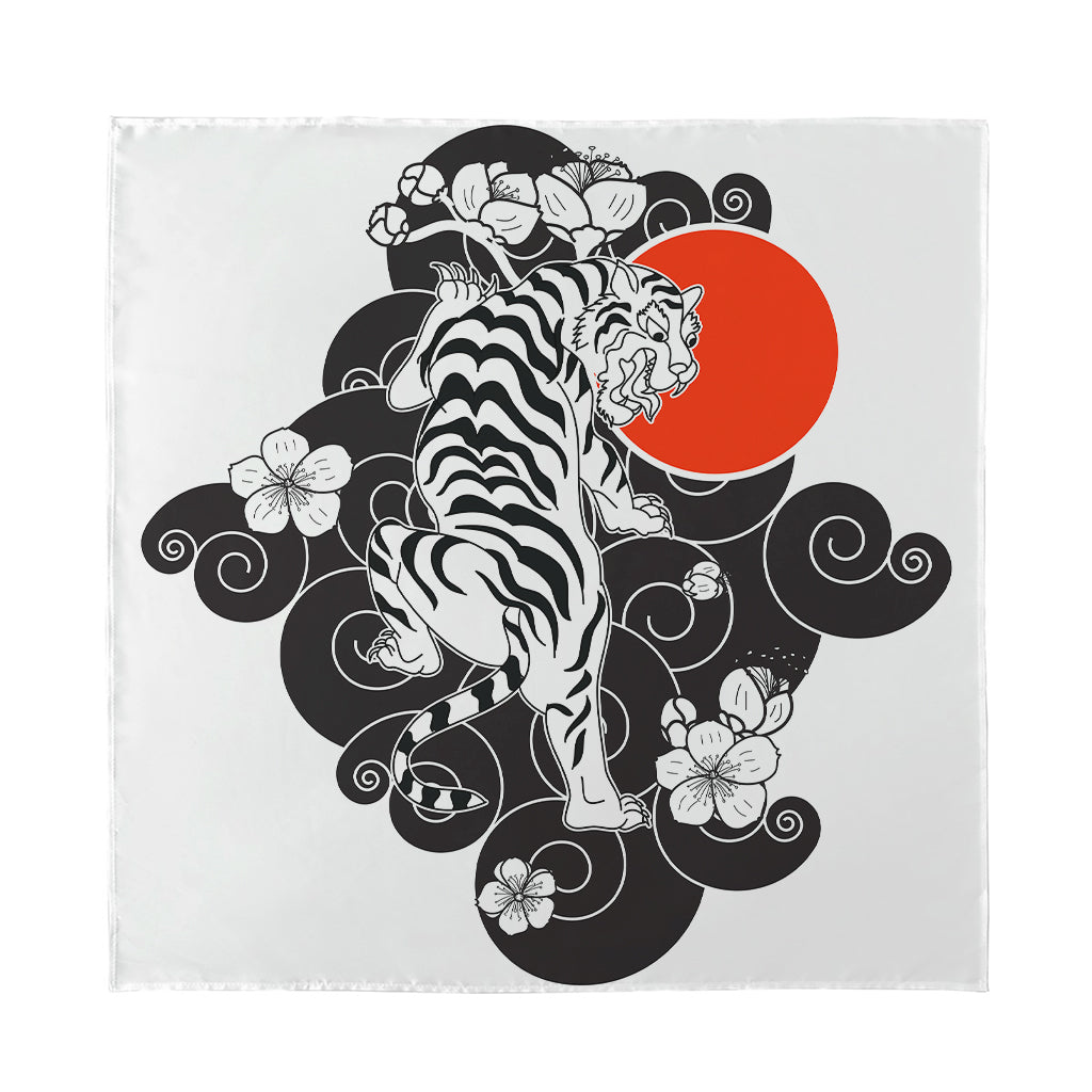 Japanese White Tiger Tattoo Print Silk Bandana