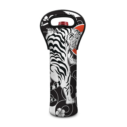 Japanese White Tiger Tattoo Print Single Neoprene Wine Tote