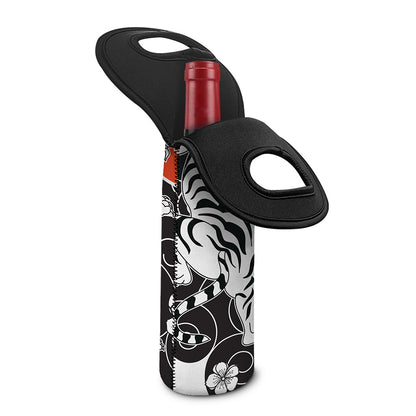 Japanese White Tiger Tattoo Print Single Neoprene Wine Tote