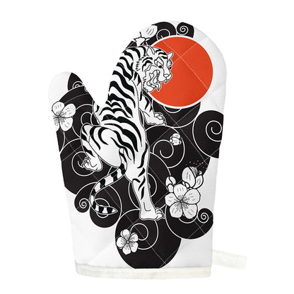 Japanese White Tiger Tattoo Print Single Oven Mitt