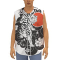 Japanese White Tiger Tattoo Print Sleeveless Baseball Jersey