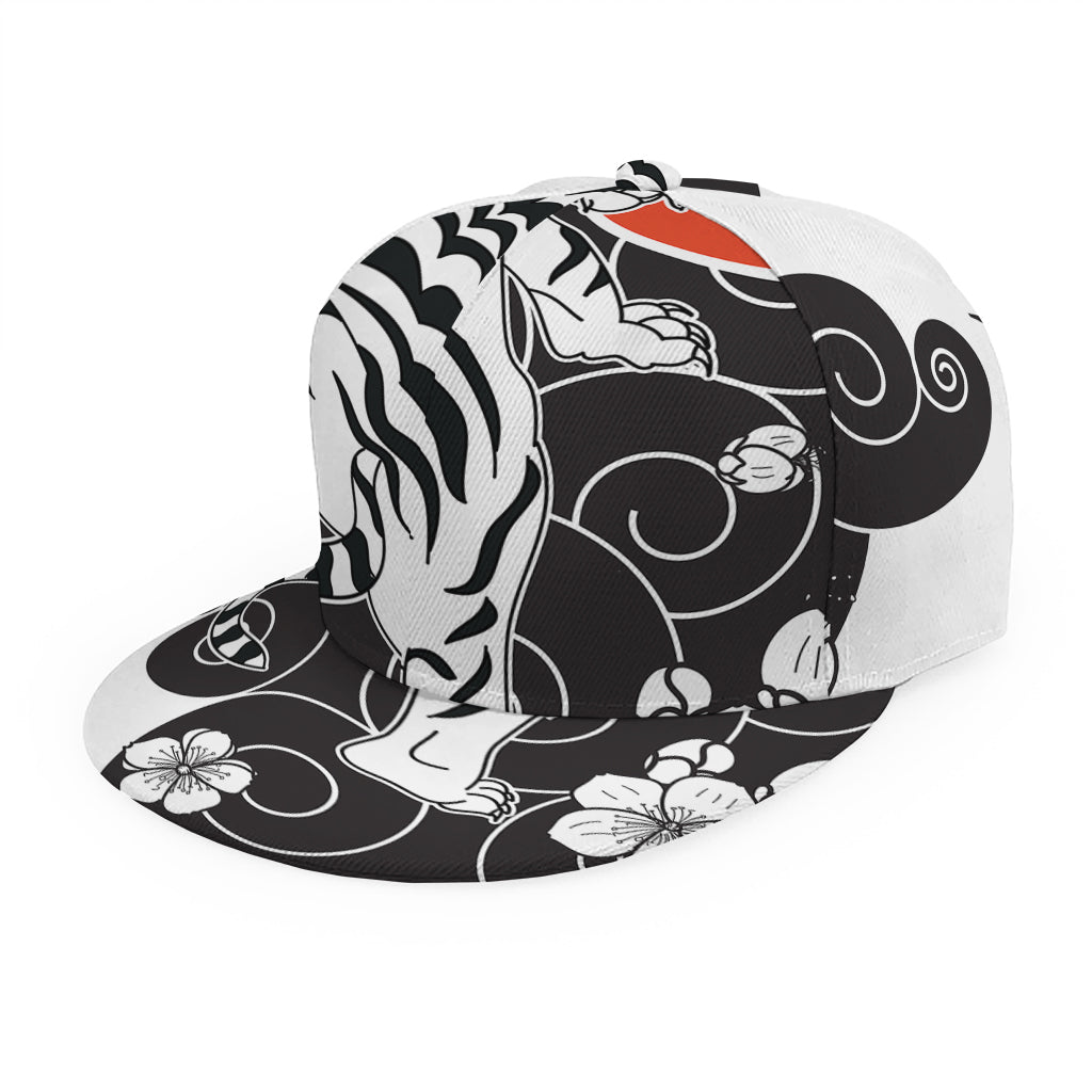 Japanese White Tiger Tattoo Print Snapback Cap