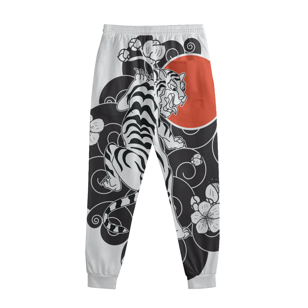 Japanese White Tiger Tattoo Print Sweatpants