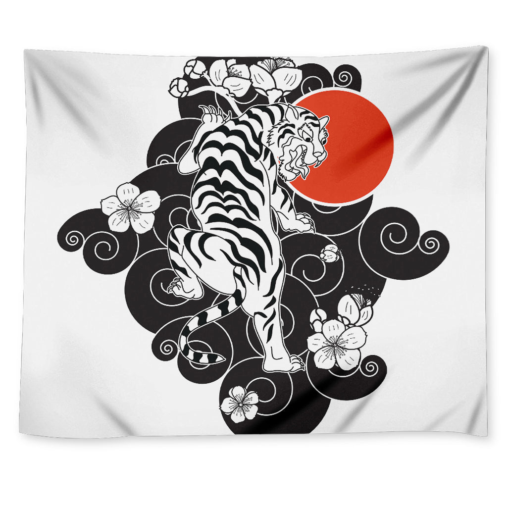 Japanese White Tiger Tattoo Print Tapestry