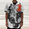 Japanese White Tiger Tattoo Print Textured Short Sleeve Shirt