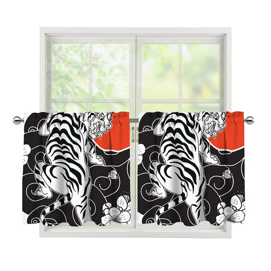 Japanese White Tiger Tattoo Print Tier Curtains