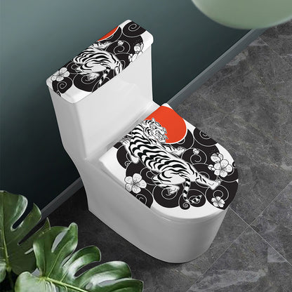 Japanese White Tiger Tattoo Print Toilet Lid And Tank Cover Set