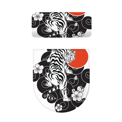 Japanese White Tiger Tattoo Print Toilet Lid And Tank Cover Set