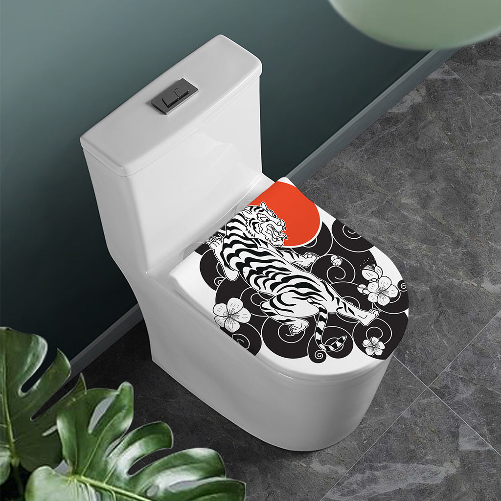 Japanese White Tiger Tattoo Print Toilet Lid Cover