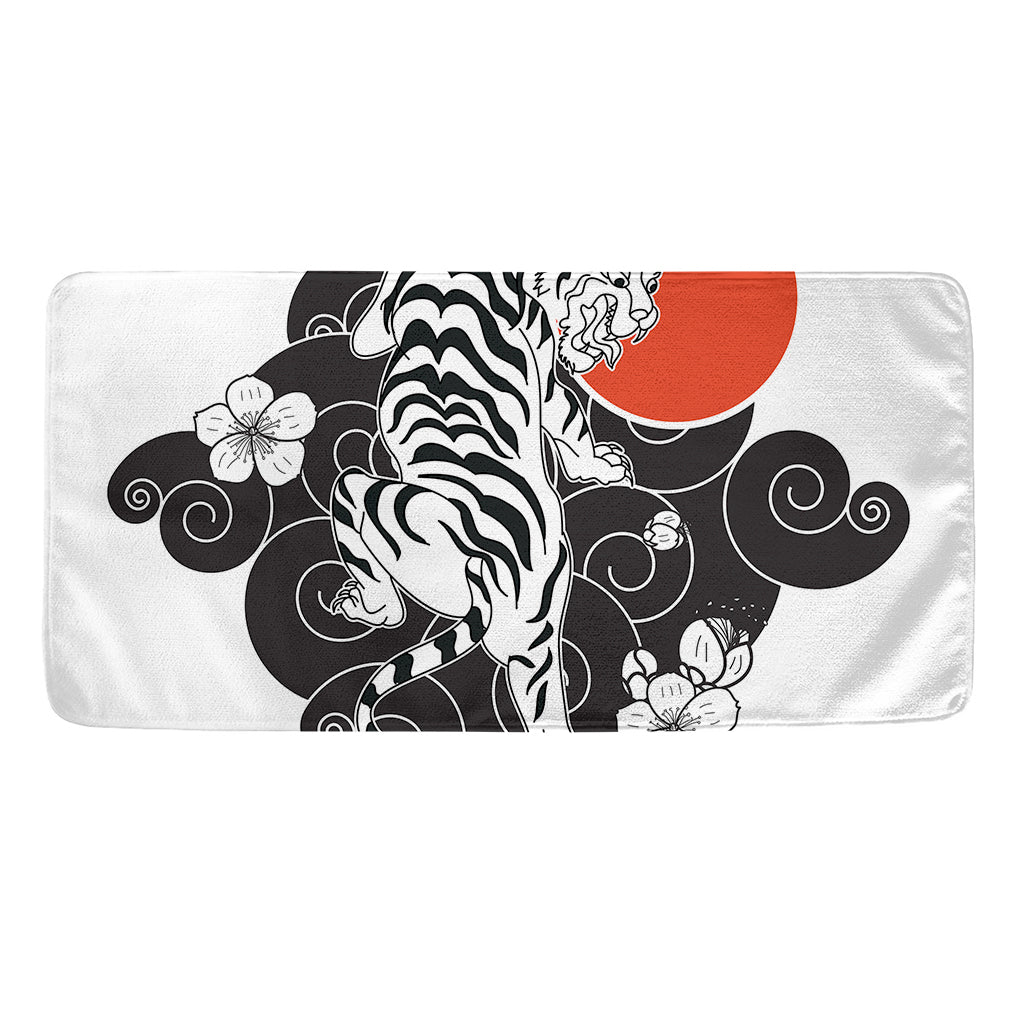 Japanese White Tiger Tattoo Print Towel