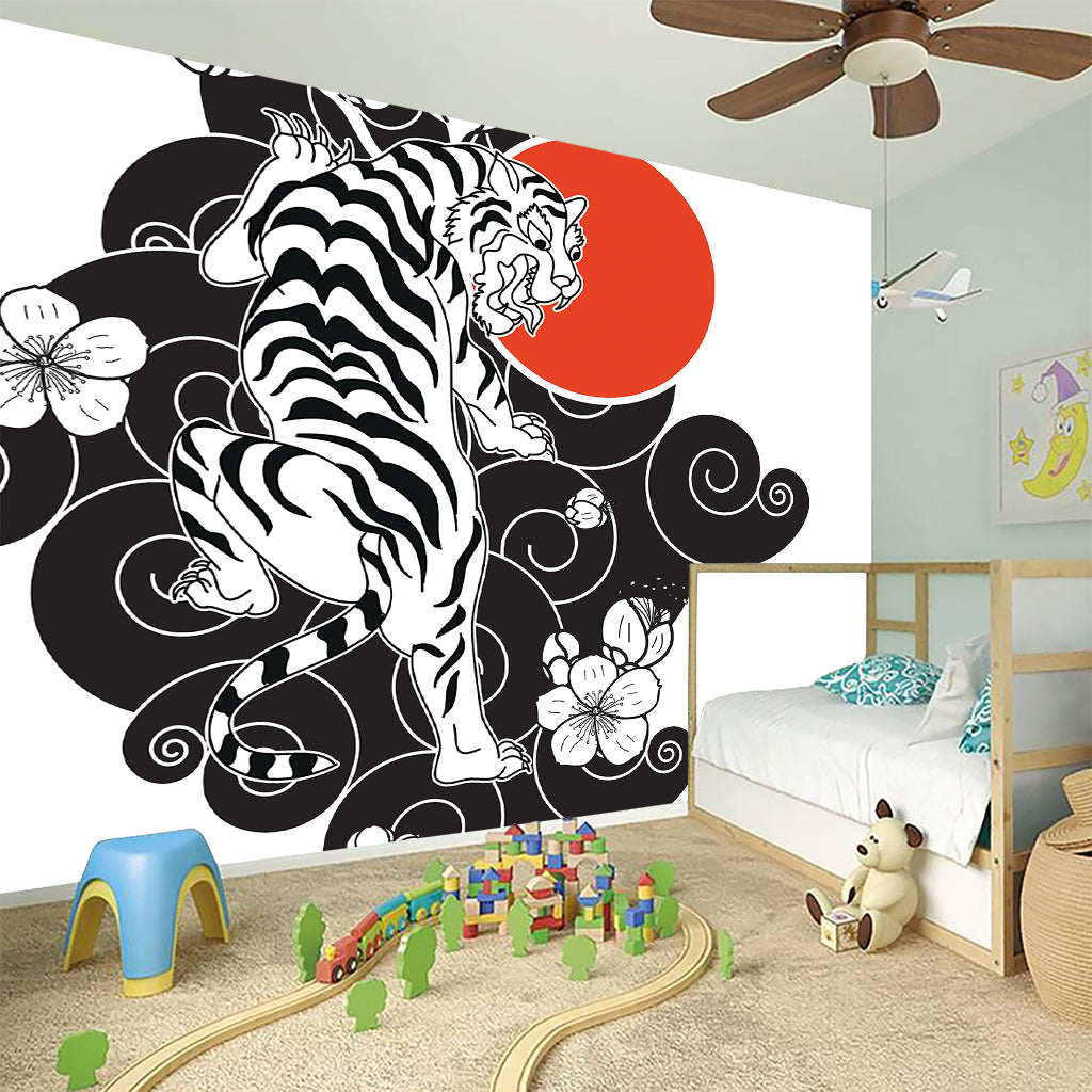 Japanese White Tiger Tattoo Print Wall Sticker