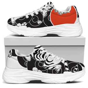 Japanese White Tiger Tattoo Print White Chunky Shoes