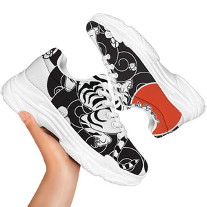 Japanese White Tiger Tattoo Print White Chunky Shoes