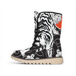 Japanese White Tiger Tattoo Print Winter Boots