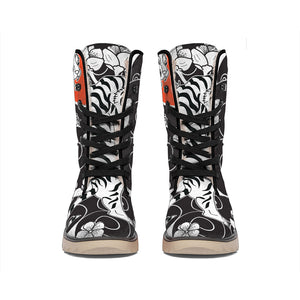 Japanese White Tiger Tattoo Print Winter Boots