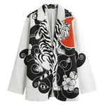 Japanese White Tiger Tattoo Print Women's Blazer