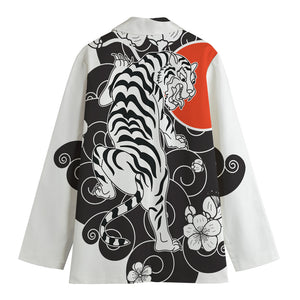 Japanese White Tiger Tattoo Print Women's Blazer