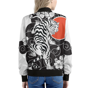 Japanese White Tiger Tattoo Print Women's Bomber Jacket