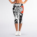 Japanese White Tiger Tattoo Print Women's Capri Leggings