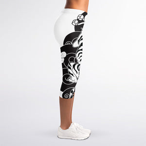 Japanese White Tiger Tattoo Print Women's Capri Leggings