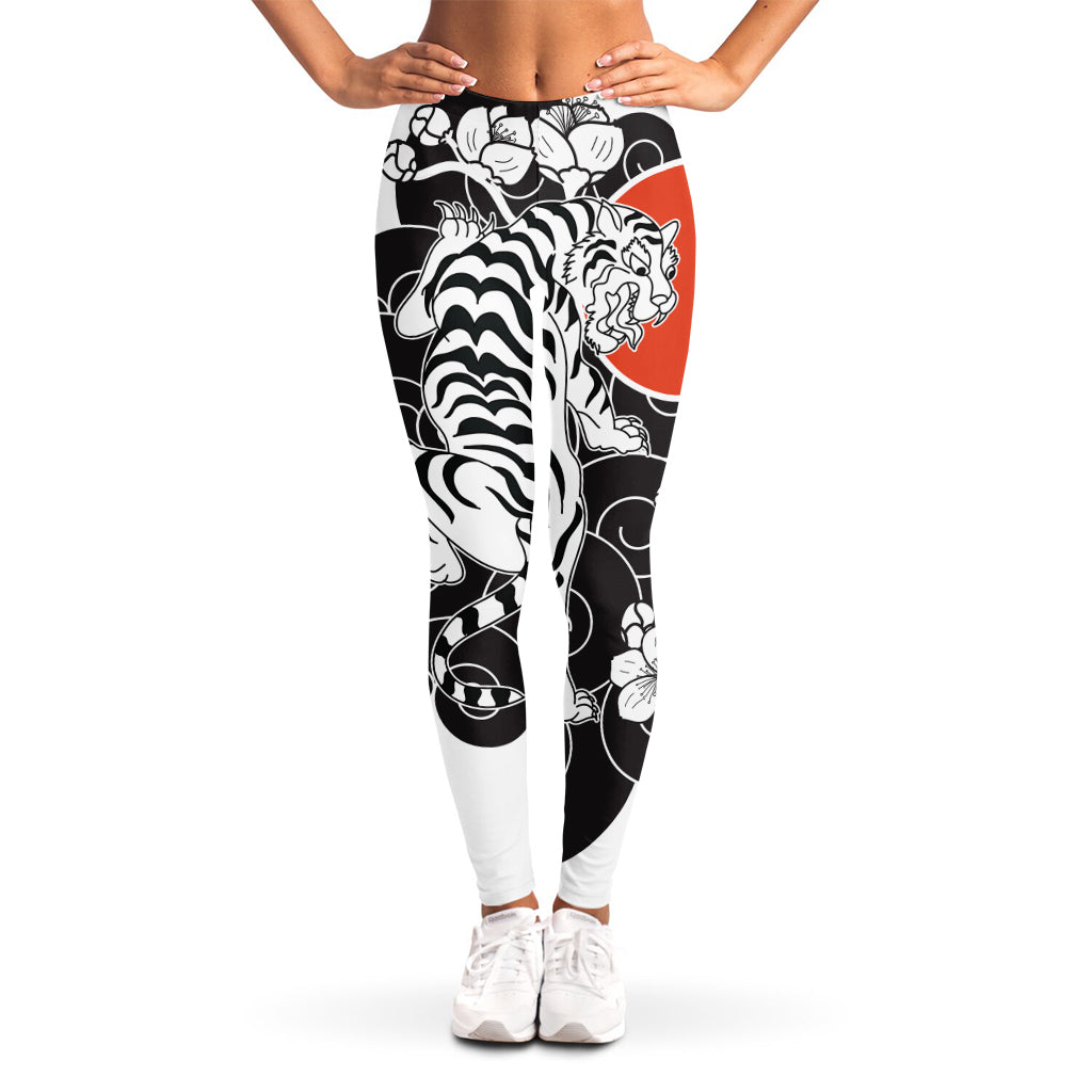 Japanese White Tiger Tattoo Print Women's Leggings