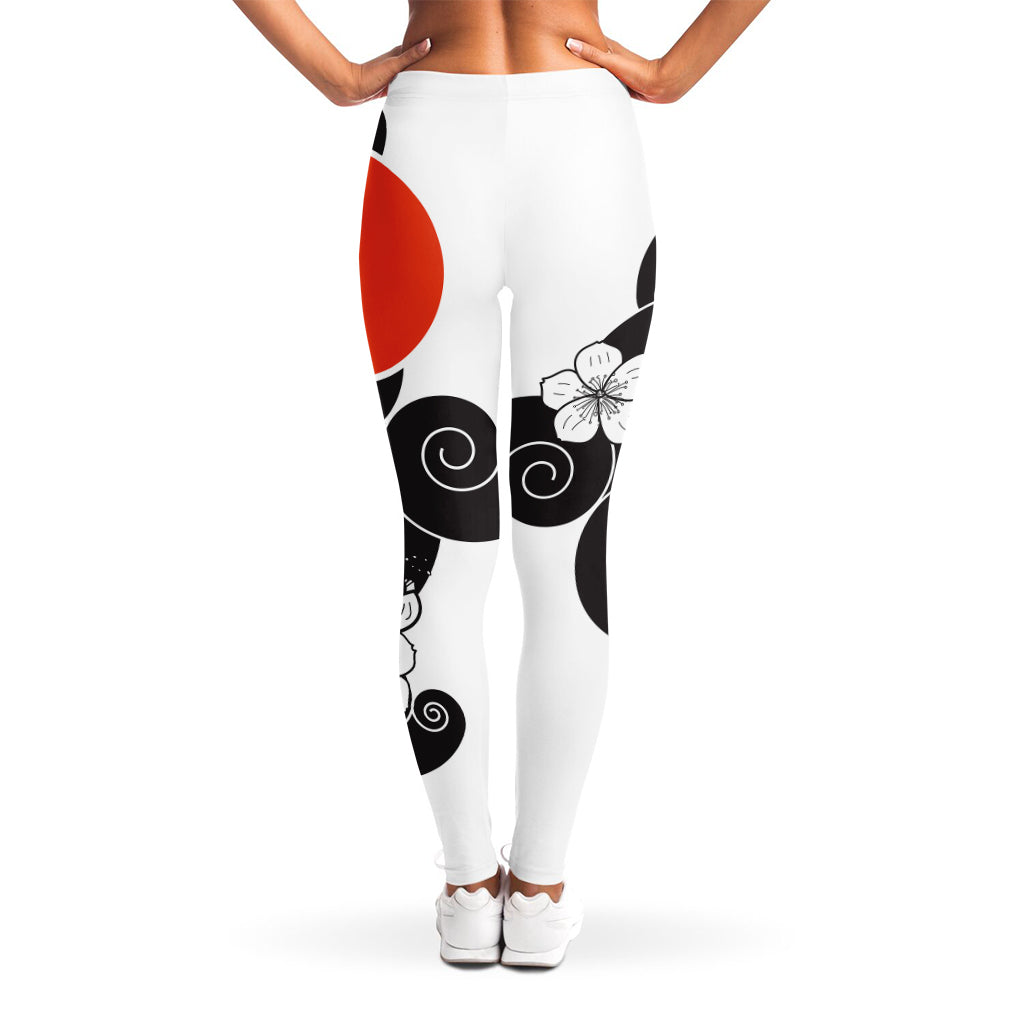 Japanese White Tiger Tattoo Print Women's Leggings