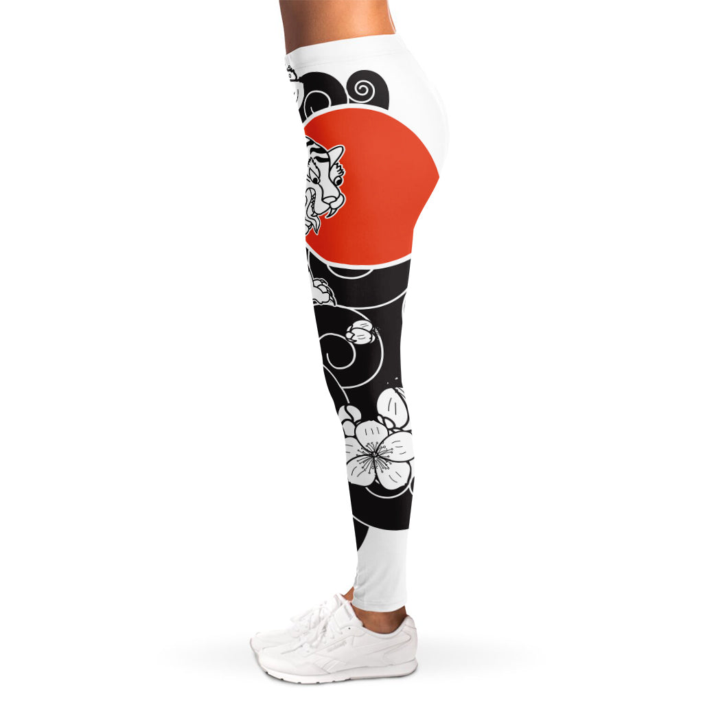 Japanese White Tiger Tattoo Print Women's Leggings