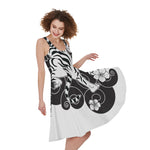 Japanese White Tiger Tattoo Print Women's Sleeveless Dress