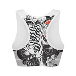 Japanese White Tiger Tattoo Print Women's Sports Bra