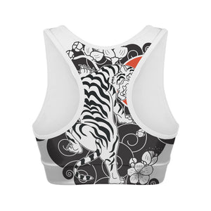 Japanese White Tiger Tattoo Print Women's Sports Bra