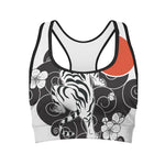 Japanese White Tiger Tattoo Print Women's Sports Bra