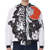 Japanese White Tiger Tattoo Print Zip Sleeve Bomber Jacket