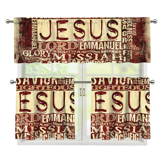 Jesus Religious Words Print 3 Piece Kitchen Curtains