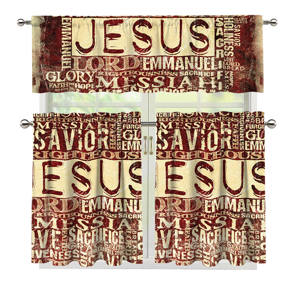 Jesus Religious Words Print 3 Piece Kitchen Curtains