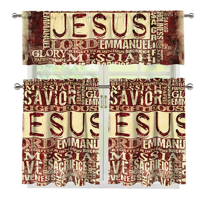 Jesus Religious Words Print 3 Piece Kitchen Curtains